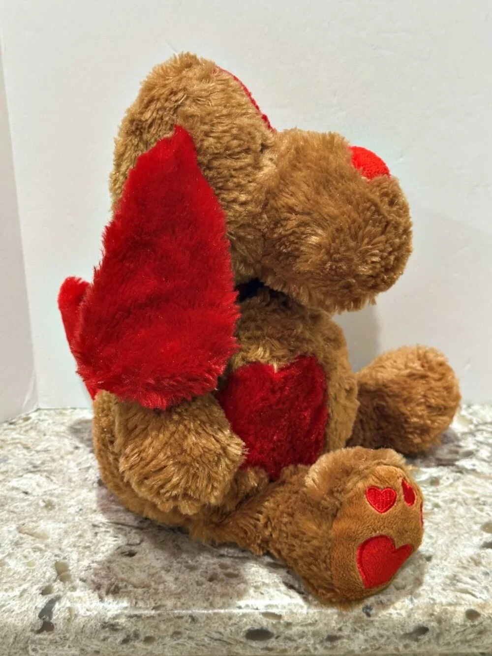 Nova World Brown Puppy Dog Plush Red Hearts Bow 14 Inch Stuffed Animal Soft Toy